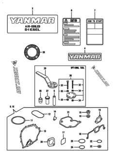  Двигатель Yanmar L48EE-DEVBO, узел -  Инструменты, шильды и комплект прокладок 