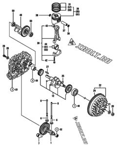  Двигатель Yanmar L70EE-DEVBO, узел -  Коленвал, поршень и распредвал 