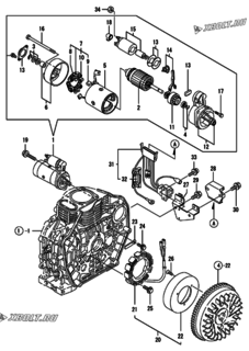  Двигатель Yanmar L70EE-DEVBO, узел -  Стартер и генератор 