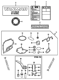  Двигатель Yanmar L70EE-DEVBO, узел -  Инструменты, шильды и комплект прокладок 