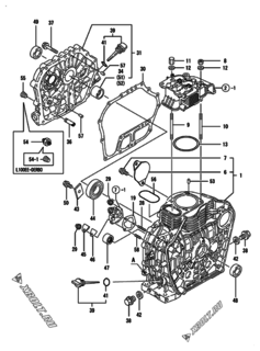  Двигатель Yanmar L100EE-DERBO, узел -  Блок цилиндров 