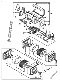  Двигатель Yanmar L100EE-DERBO, узел -  Воздушный фильтр и глушитель 
