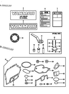  Двигатель Yanmar L100EE-DEVBO, узел -  Инструменты, шильды и комплект прокладок 