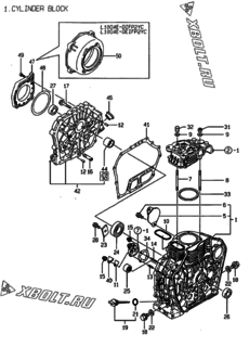  Двигатель Yanmar L100AEDEIFP2, узел -  Блок цилиндров 
