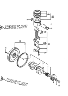  Двигатель Yanmar 3TNE88-ECB, узел -  Коленвал и поршень 