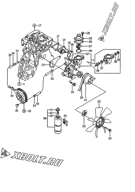  Система водяного охлаждения двигателя Yanmar 4TNE88-EWA