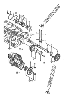  Двигатель Yanmar 4TNE84T-EWA, узел -  Распредвал и приводная шестерня 