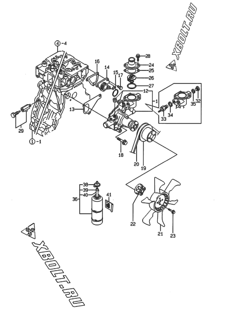  Система водяного охлаждения двигателя Yanmar 4TNE84T-EWA