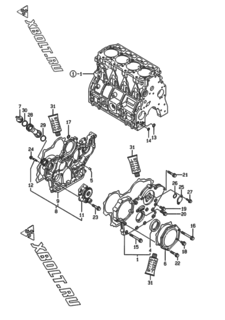  Двигатель Yanmar 4TNE94-HYBK, узел -  Корпус редуктора 