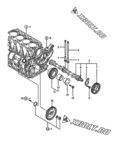  Двигатель Yanmar 4TNE94-HYBK, узел -  Распредвал и приводная шестерня 