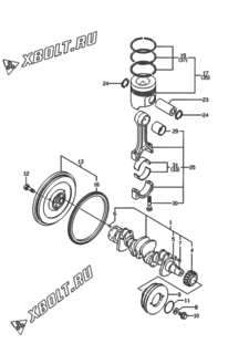  Двигатель Yanmar 4TNE94-HYBK, узел -  Коленвал и поршень 