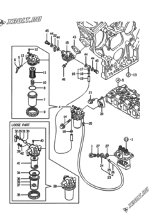  Двигатель Yanmar 3TNE74-EDO, узел -  Топливопровод 