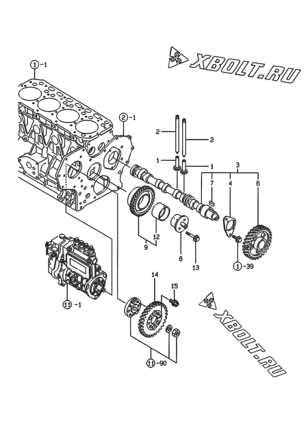  Распредвал и приводная шестерня двигателя Yanmar 4TNE84-EAD1