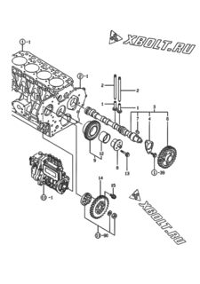  Двигатель Yanmar 4TNE84-EAD1, узел -  Распредвал и приводная шестерня 