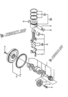  Двигатель Yanmar 4TNE84-EAD1, узел -  Коленвал и поршень 