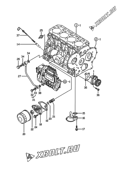  Система смазки двигателя Yanmar 4TNE84-EAD1