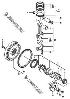  Двигатель Yanmar 4TNV98-NLANG, узел -  Коленвал и поршень 