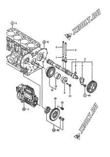  Двигатель Yanmar 4TNE88-EADS, узел -  Распредвал и приводная шестерня 