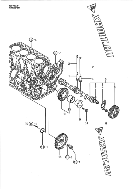  Распредвал и приводная шестерня двигателя Yanmar 4TNE98-DB
