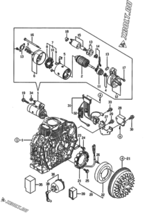  Двигатель Yanmar L70ABEDEGMTA, узел -  Стартер и генератор 