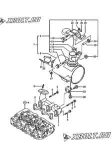  Двигатель Yanmar 3TNE84T-EBM, узел -  Выпускной коллектор и глушитель 