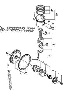  Двигатель Yanmar 3TNE74-LW, узел -  Коленвал и поршень 