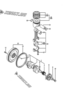  Двигатель Yanmar 3TNE88-ENKR, узел -  Коленвал и поршень 