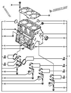  Двигатель Yanmar 3TNE82AC-ECR, узел -  Блок цилиндров 