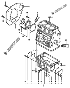  Двигатель Yanmar 3TNE82AC-ECR, узел -  Крепежный фланец и масляный картер 