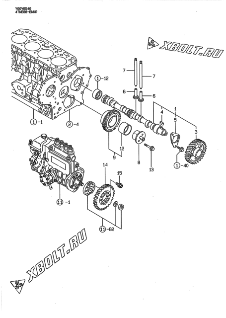  Распредвал и приводная шестерня двигателя Yanmar 4TNE88-ENKR