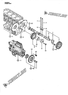  Двигатель Yanmar 4TNE88-ENKR, узел -  Распредвал и приводная шестерня 