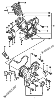  Двигатель Yanmar 2TNE68C-ETR, узел -  Корпус редуктора 