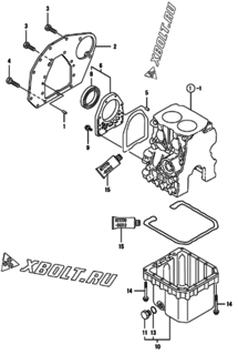  Двигатель Yanmar 2TNE68C-ETR, узел -  Крепежный фланец и масляный картер 