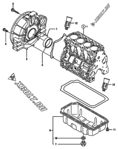  Двигатель Yanmar 4TNE94-DBWK2, узел -  Маховик с кожухом и масляным картером 