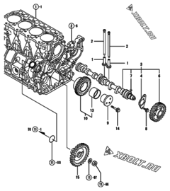  Двигатель Yanmar 4TNE94-DBWK2, узел -  Распредвал и приводная шестерня 