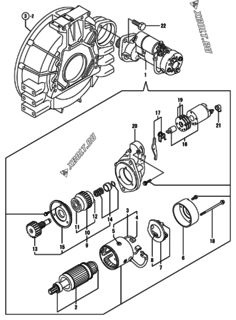  Двигатель Yanmar 4TNE94-DBWK2, узел -  Стартер 