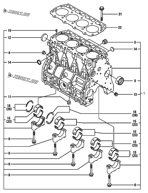  Блок цилиндров двигателя Yanmar 4TNE94-DB
