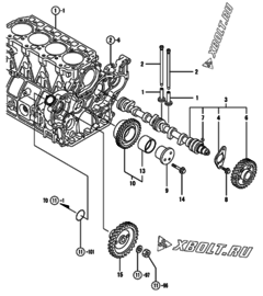  Двигатель Yanmar 4TNE94-DB, узел -  Распредвал и приводная шестерня 