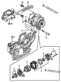  Двигатель Yanmar 4TNE94-DB, узел -  Генератор 