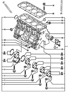  Двигатель Yanmar 4TNE84-BAG, узел -  Блок цилиндров 