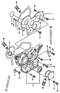  Двигатель Yanmar 4TNE84-BAG, узел -  Корпус редуктора 
