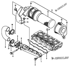  Двигатель Yanmar 4TNE84-BAG, узел -  Впускной коллектор и воздушный фильтр 