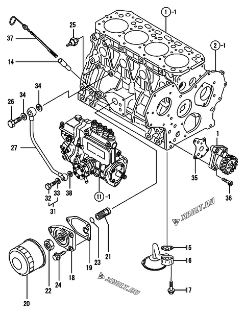  Система смазки двигателя Yanmar 4TNE84-BAG