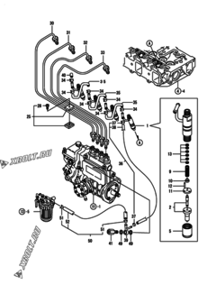  Двигатель Yanmar 4TNE84-BAG, узел -  Форсунка 