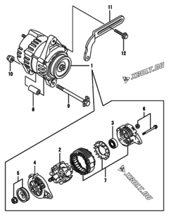  Двигатель Yanmar 4TNE84-BAG, узел -  Генератор 