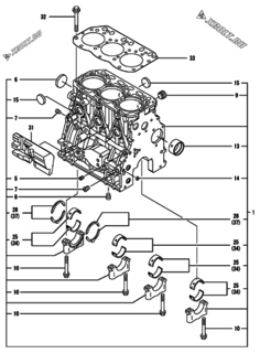  Двигатель Yanmar 3TNV88-KNSV, узел -  Блок цилиндров 