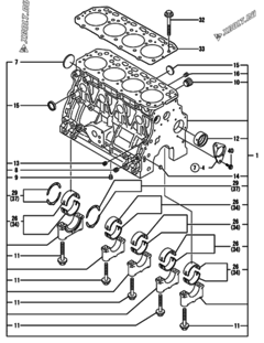  Двигатель Yanmar 4TNE88-EAD1, узел -  Блок цилиндров 