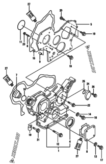  Двигатель Yanmar 4TNE88-EAD1, узел -  Корпус редуктора 