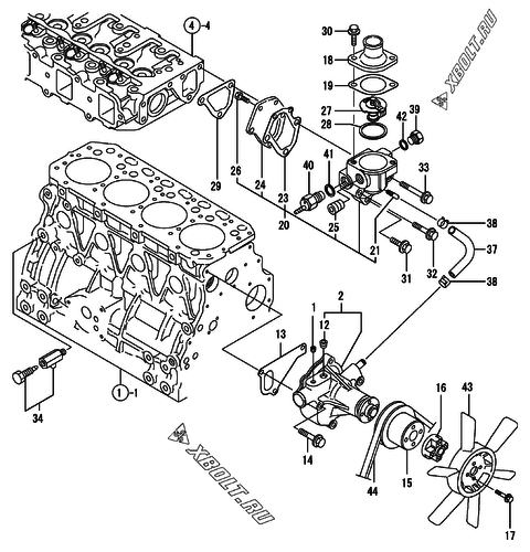  Система водяного охлаждения двигателя Yanmar 4TNE88-EAD1