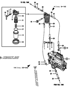  Двигатель Yanmar 4TNE88-EAD1, узел -  Топливный фильтр 